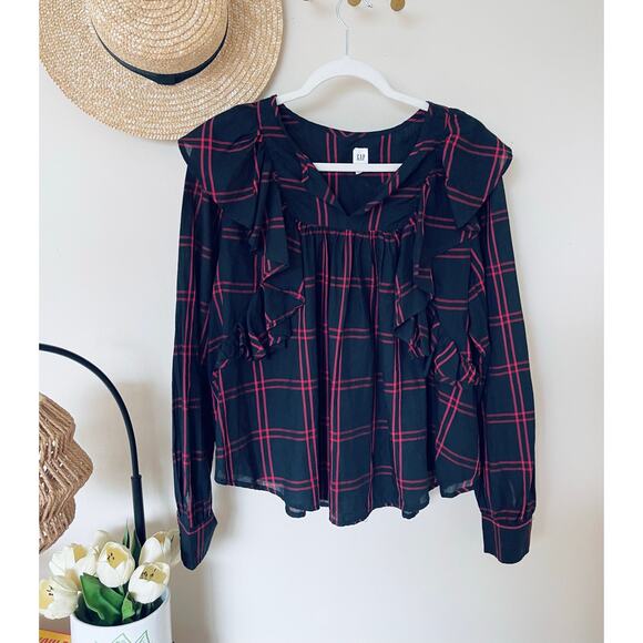 GAP Cascade Ruffle Plaid Top - Picture 3 of 6